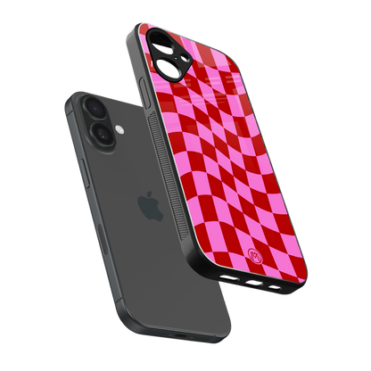 red pink trippy check pattern back phone cover | glass case for iphone 16