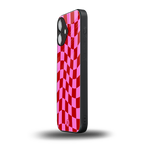 red pink trippy check pattern back phone cover | glass case for iphone 16