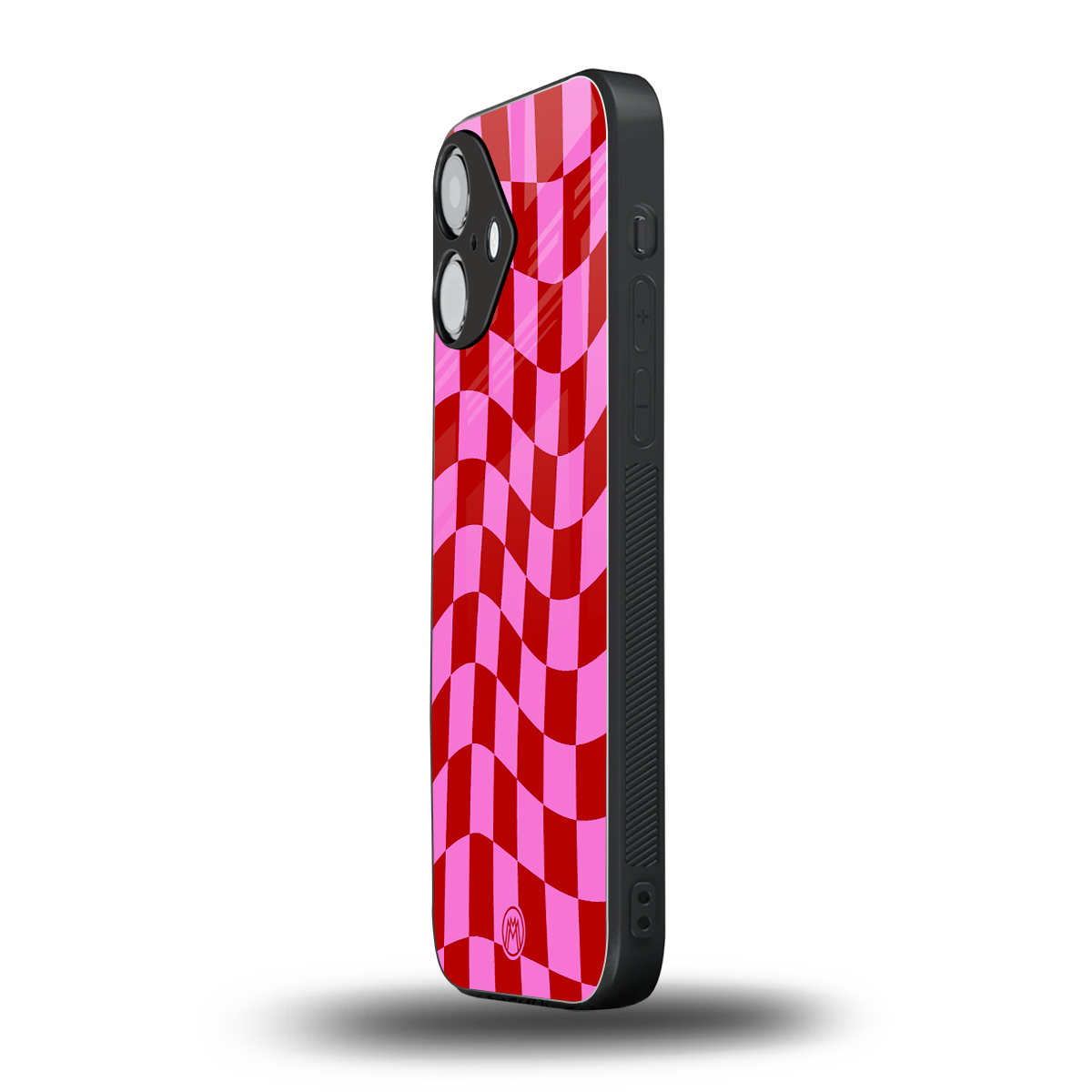 red pink trippy check pattern back phone cover | glass case for iphone 16