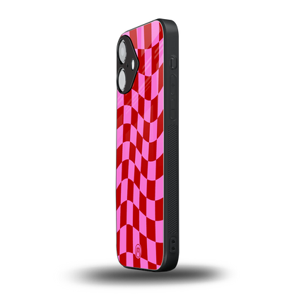 red pink trippy check pattern back phone cover | glass case for iphone 16