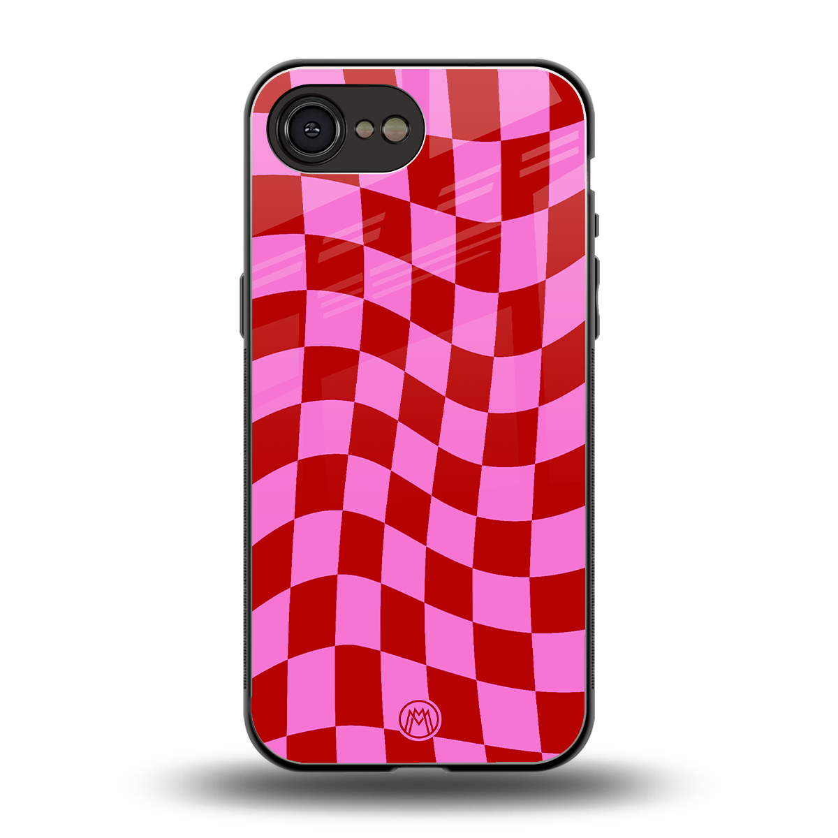 red pink trippy check pattern back phone cover | glass case for iphone 16e