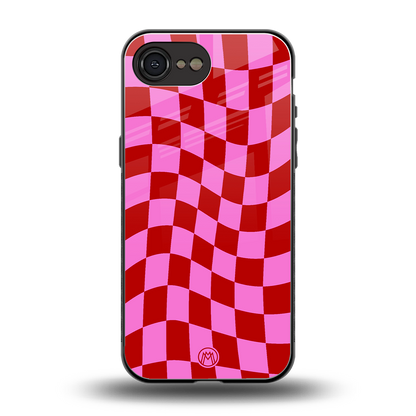 red pink trippy check pattern back phone cover | glass case for iphone 16e