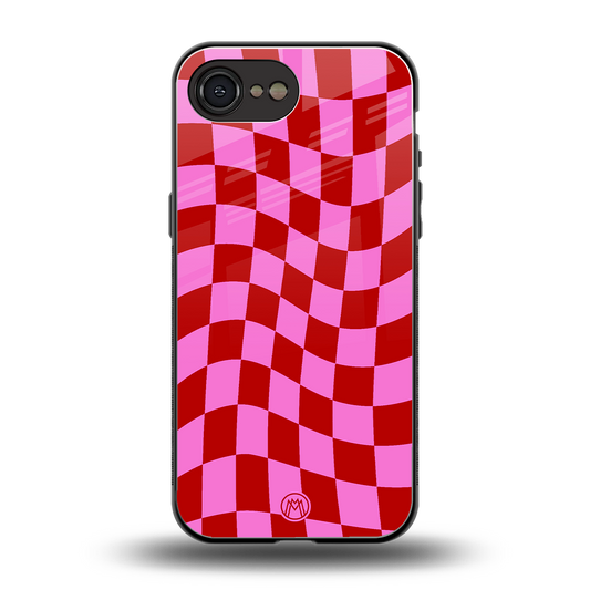 red pink trippy check pattern back phone cover | glass case for iphone 16e