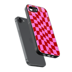 red pink trippy check pattern back phone cover | glass case for iphone 16e