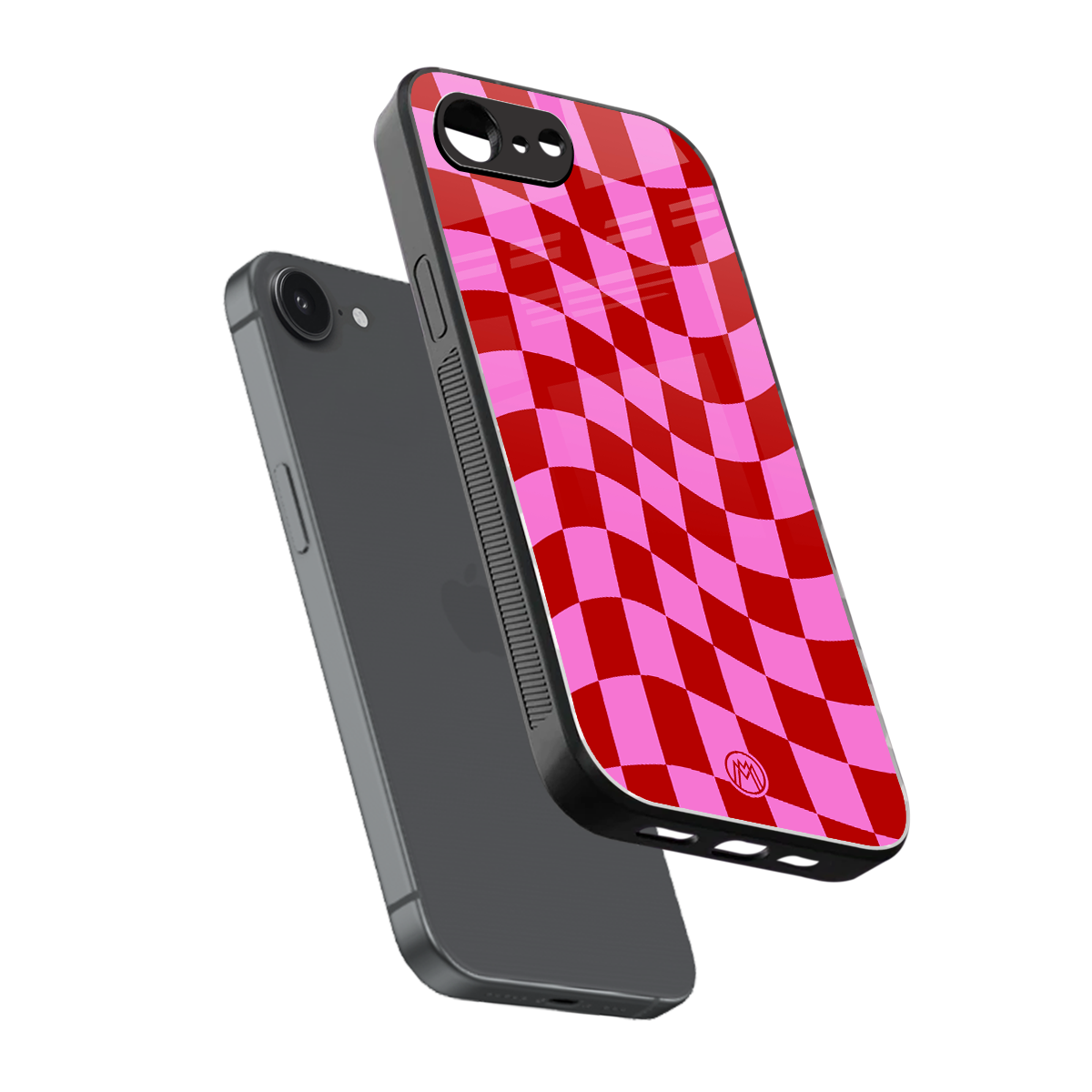 red pink trippy check pattern back phone cover | glass case for iphone 16e