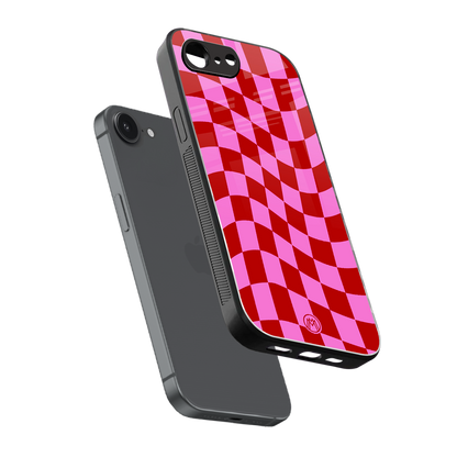 red pink trippy check pattern back phone cover | glass case for iphone 16e