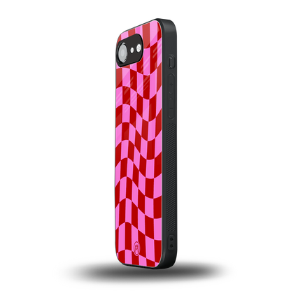 red pink trippy check pattern back phone cover | glass case for iphone 16e