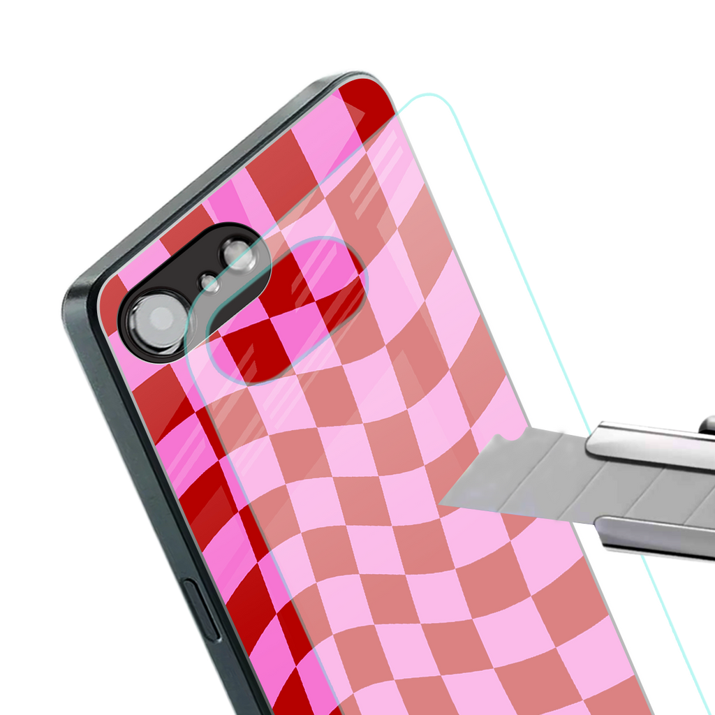 red pink trippy check pattern back phone cover | glass case for iphone 16e