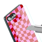 red pink trippy check pattern back phone cover | glass case for iphone 16e