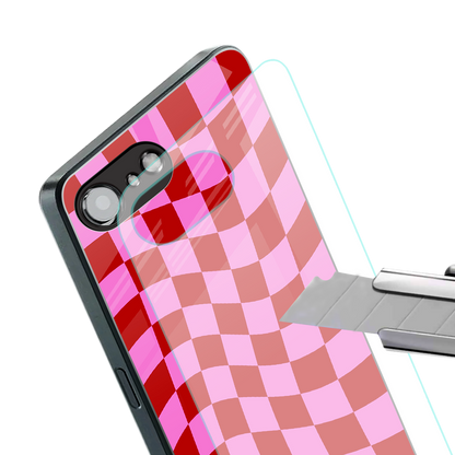 red pink trippy check pattern back phone cover | glass case for iphone 16e