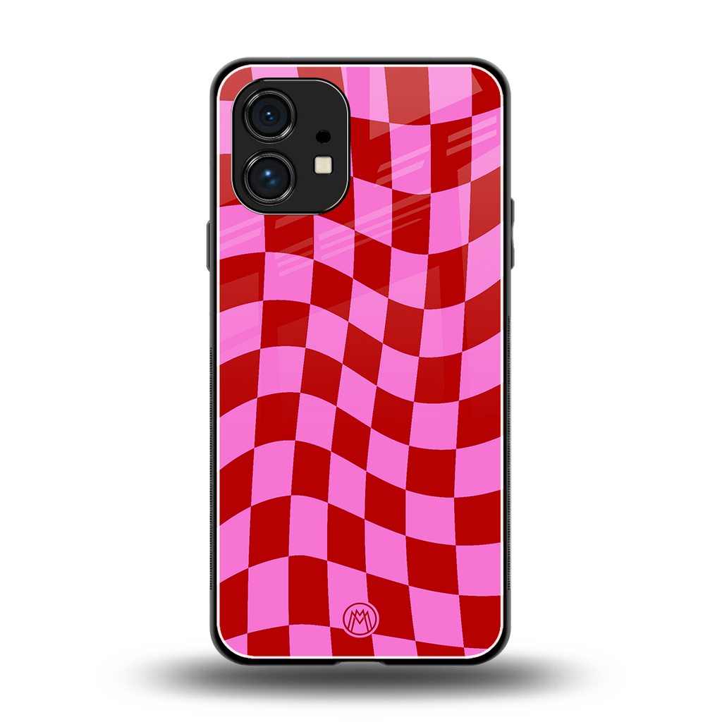 red pink trippy check pattern back phone cover | glass case for nothing phone 1