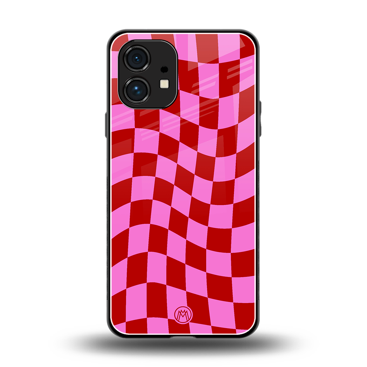 red pink trippy check pattern back phone cover | glass case for nothing phone 1