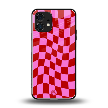red pink trippy check pattern back phone cover | glass case for nothing phone 1