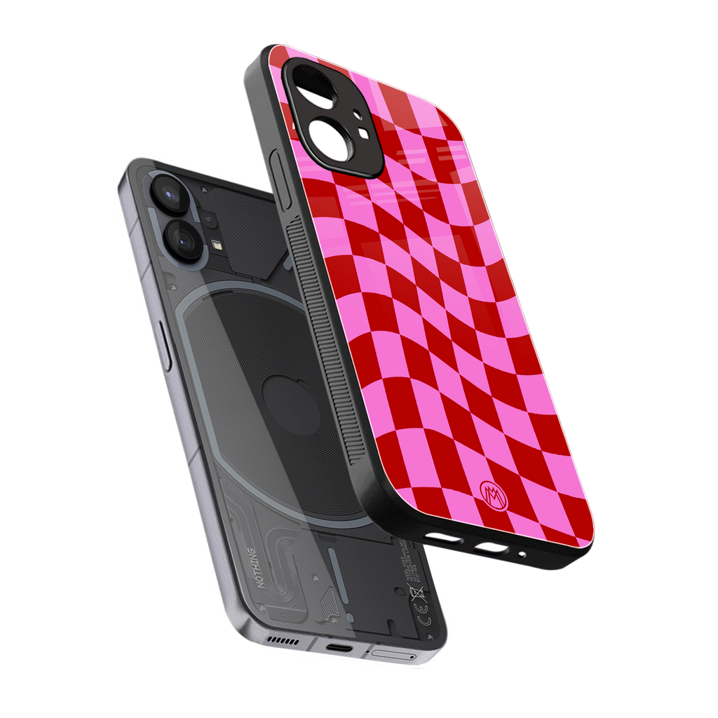 red pink trippy check pattern back phone cover | glass case for nothing phone 1