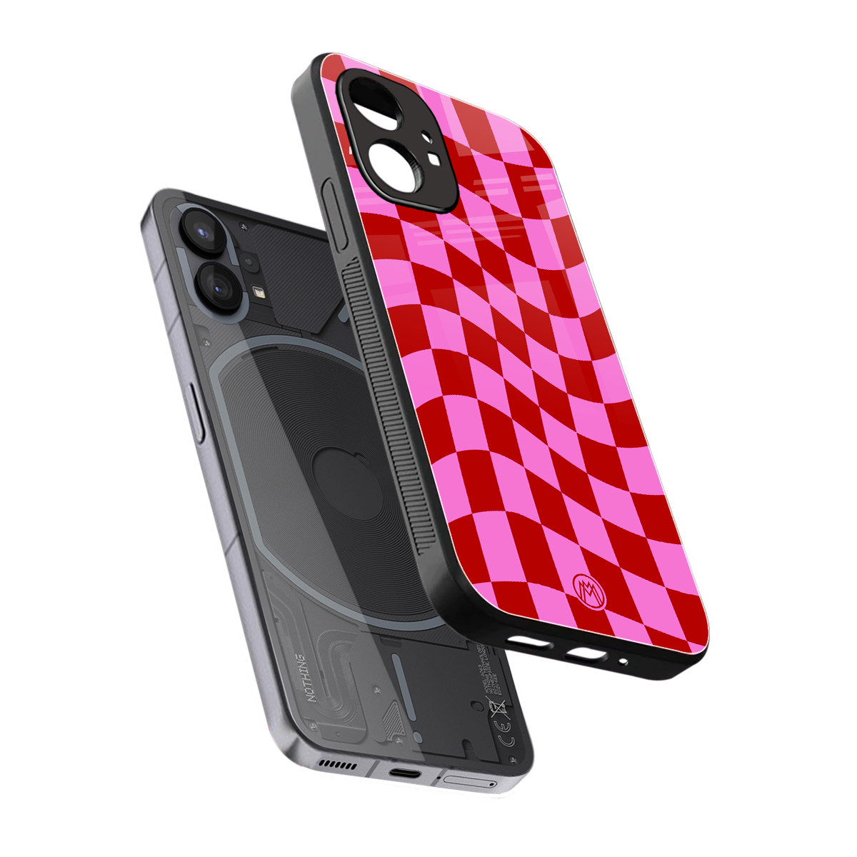 red pink trippy check pattern back phone cover | glass case for nothing phone 1