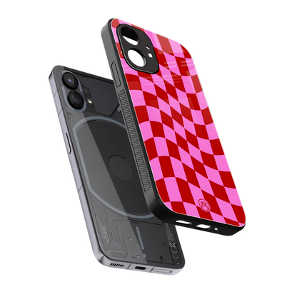 red pink trippy check pattern back phone cover | glass case for nothing phone 1