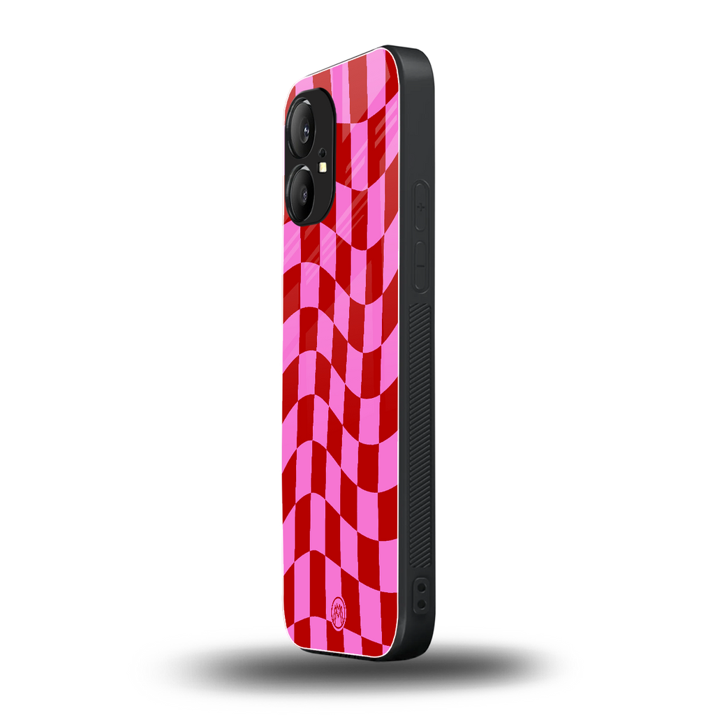 red pink trippy check pattern back phone cover | glass case for nothing phone 1