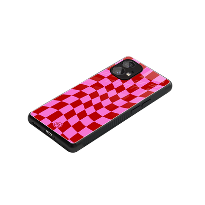 red pink trippy check pattern back phone cover | glass case for nothing phone 1