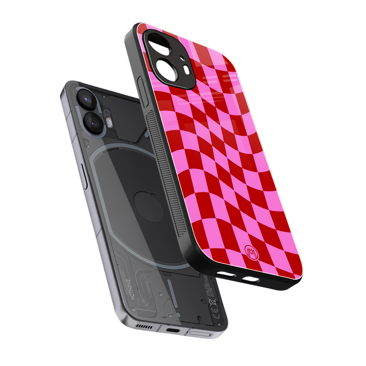 red pink trippy check pattern back phone cover | glass case for nothing phone 2