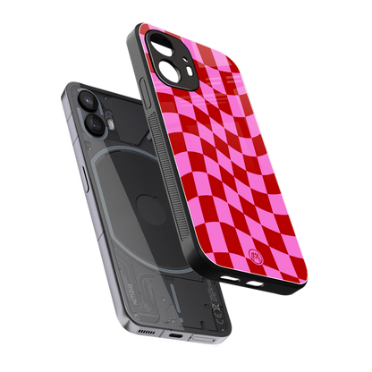 red pink trippy check pattern back phone cover | glass case for nothing phone 2