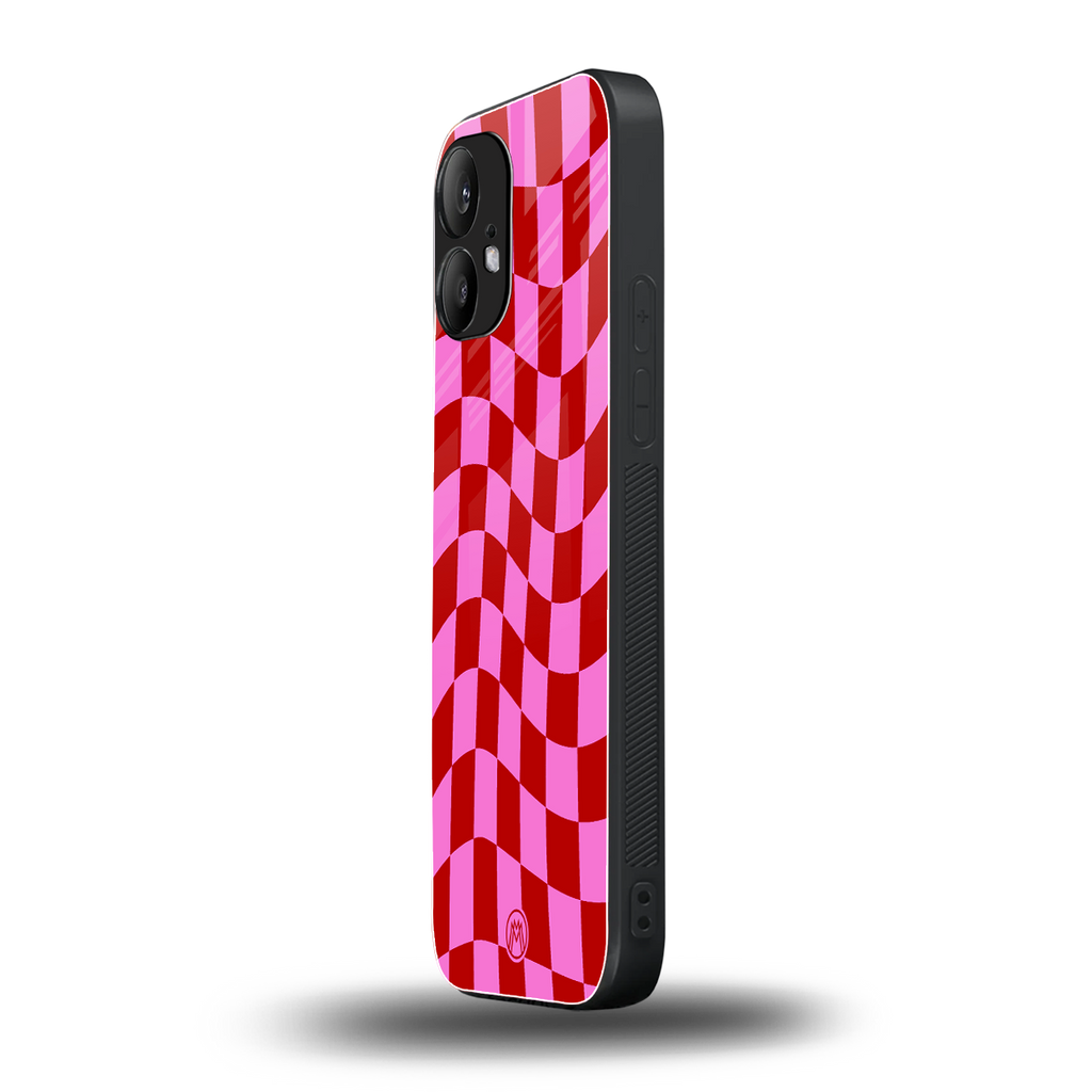 red pink trippy check pattern back phone cover | glass case for nothing phone 2
