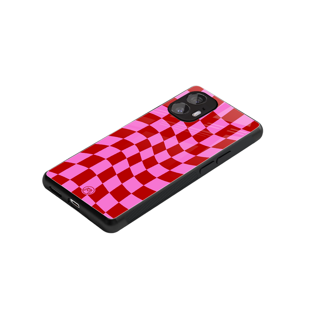 red pink trippy check pattern back phone cover | glass case for nothing phone 2