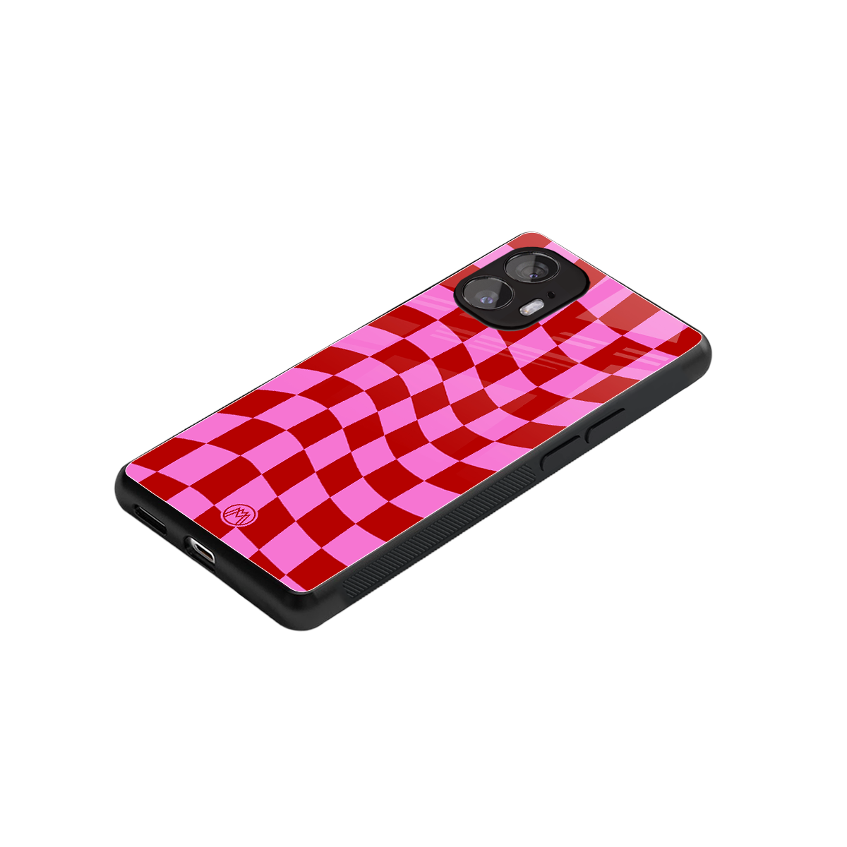 red pink trippy check pattern back phone cover | glass case for nothing phone 2