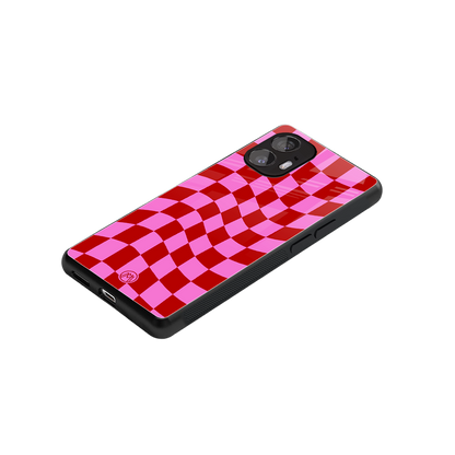 red pink trippy check pattern back phone cover | glass case for nothing phone 2