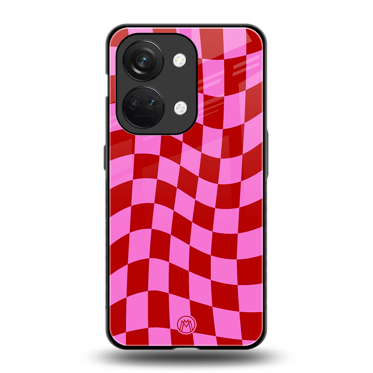 red pink trippy check pattern back phone cover | glass case for oneplus nord 3