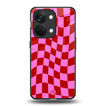 red pink trippy check pattern back phone cover | glass case for oneplus nord 3