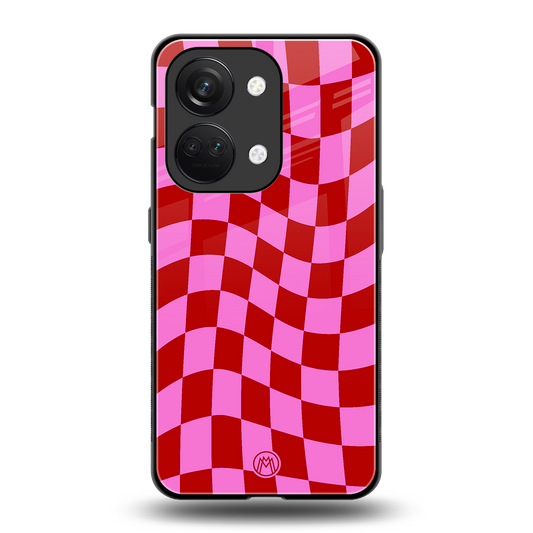 red pink trippy check pattern back phone cover | glass case for oneplus nord 3