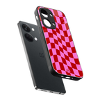 red pink trippy check pattern back phone cover | glass case for oneplus nord 3