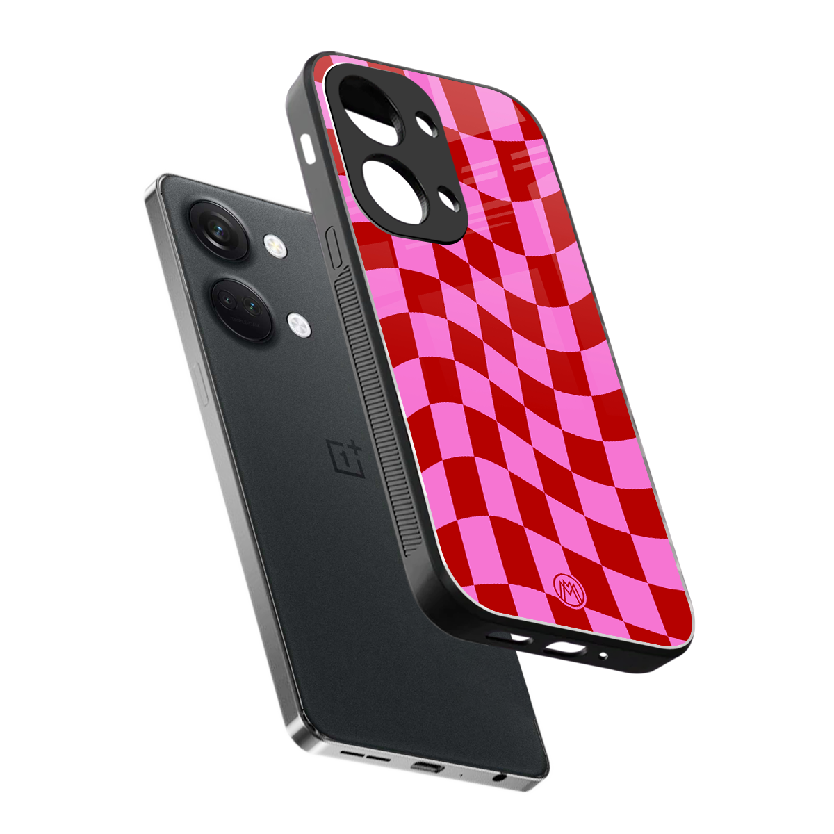 red pink trippy check pattern back phone cover | glass case for oneplus nord 3
