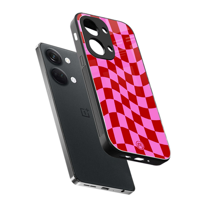 red pink trippy check pattern back phone cover | glass case for oneplus nord 3