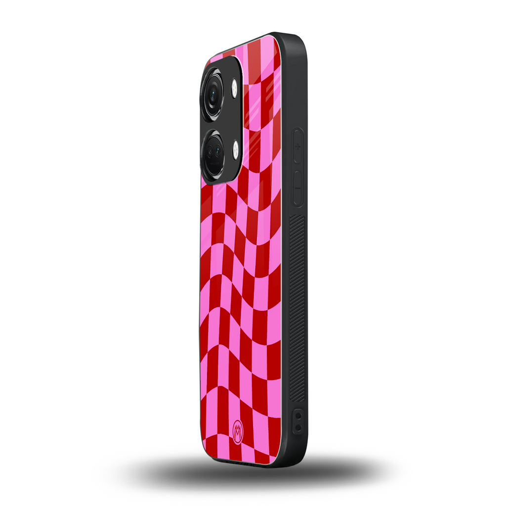 red pink trippy check pattern back phone cover | glass case for oneplus nord 3