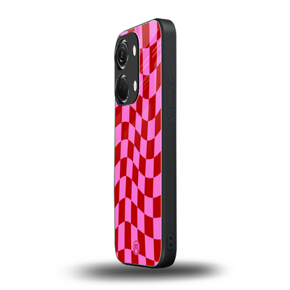 red pink trippy check pattern back phone cover | glass case for oneplus nord 3