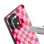 red pink trippy check pattern back phone cover | glass case for oneplus nord 3