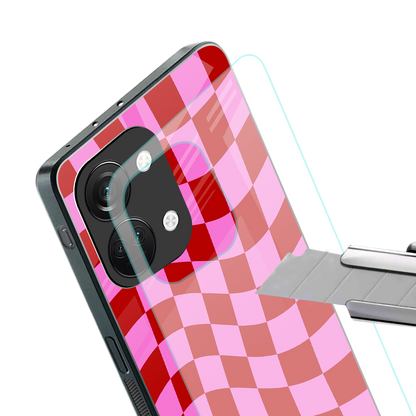 red pink trippy check pattern back phone cover | glass case for oneplus nord 3