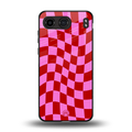 red pink trippy check pattern back phone cover | glass case for oneplus nord 4