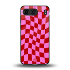 red pink trippy check pattern back phone cover | glass case for oneplus nord 4