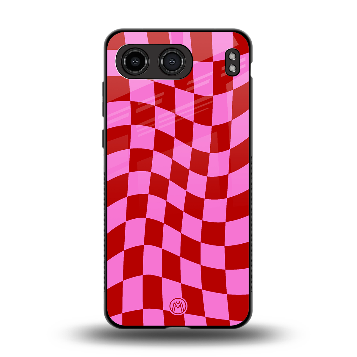 red pink trippy check pattern back phone cover | glass case for oneplus nord 4