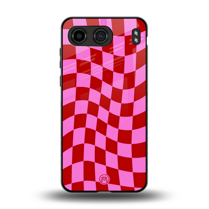 red pink trippy check pattern back phone cover | glass case for oneplus nord 4