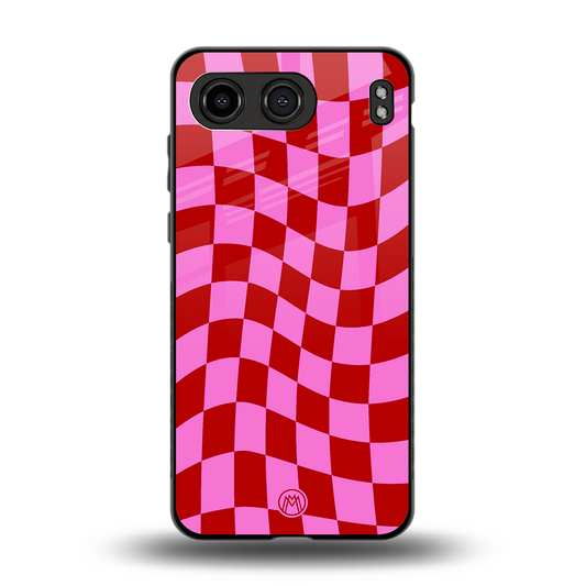 red pink trippy check pattern back phone cover | glass case for oneplus nord 4