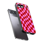 red pink trippy check pattern back phone cover | glass case for oneplus nord 4
