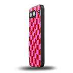 red pink trippy check pattern back phone cover | glass case for oneplus nord 4