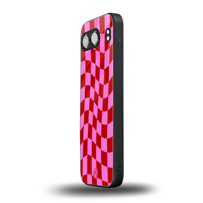 red pink trippy check pattern back phone cover | glass case for oneplus nord 4