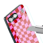 red pink trippy check pattern back phone cover | glass case for oneplus nord 4