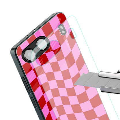 red pink trippy check pattern back phone cover | glass case for oneplus nord 4
