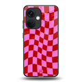 red pink trippy check pattern back phone cover | glass case for oneplus nord ce 3