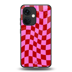 red pink trippy check pattern back phone cover | glass case for oneplus nord ce 3